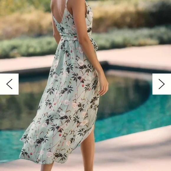 NWT Anthropology Malai Women's Cottagecore Dress L Garden Floral Sage Boho Wrap - Picture 2 of 4